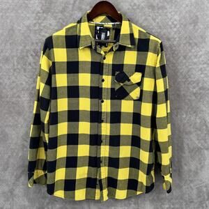 Ocean Current Shirt Mens Large Yellow Black Plaid Flannel Long Sleeve Button